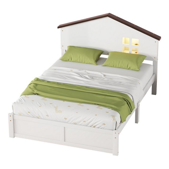 DOPWii Bett 140*200cm Hausförmiges Kinderbett,FlachesBett,Kleine Fensterdek günstig online kaufen