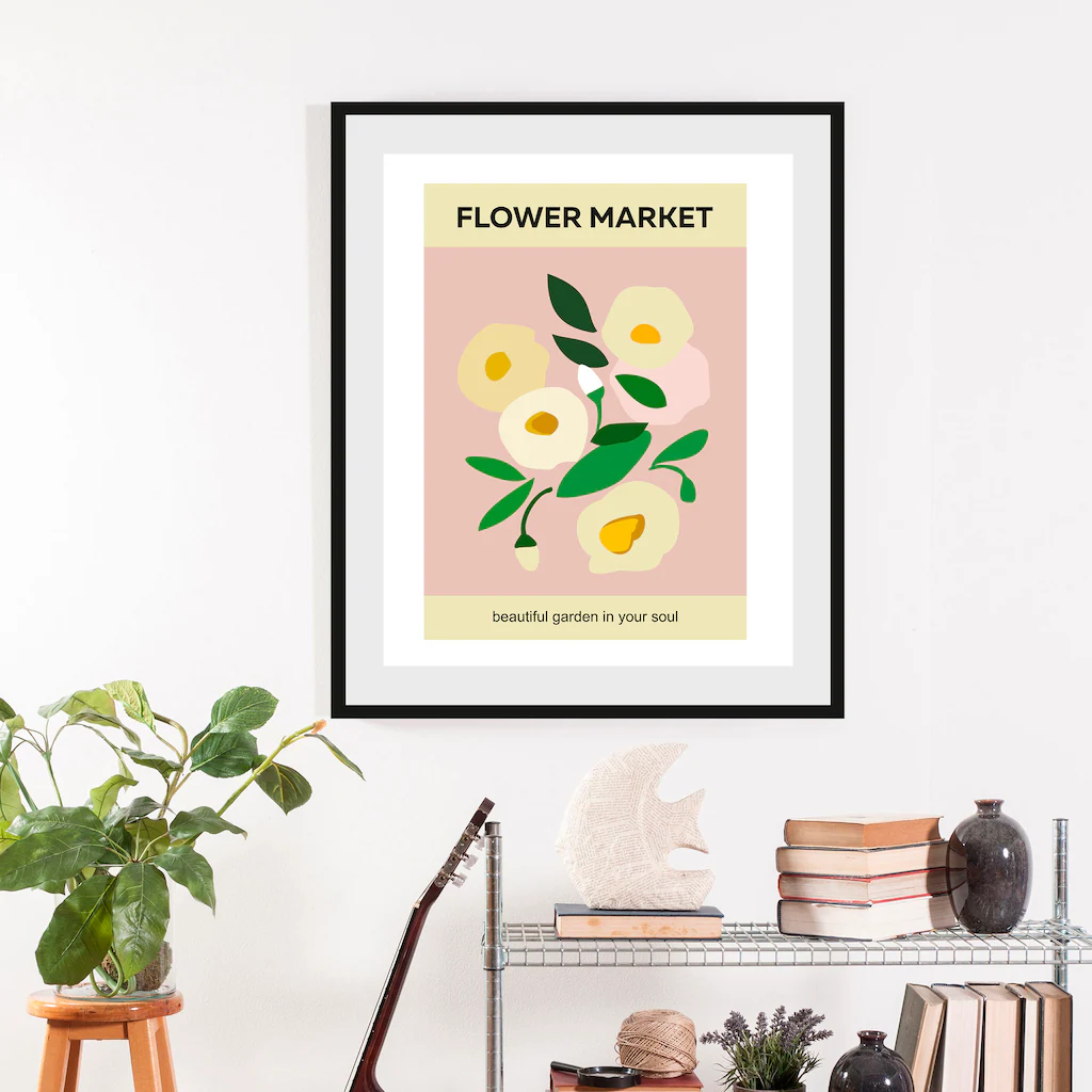 queence Bild "Flower Market", (1 St.), HD Premium Poster-Druck inkl. Holzra günstig online kaufen