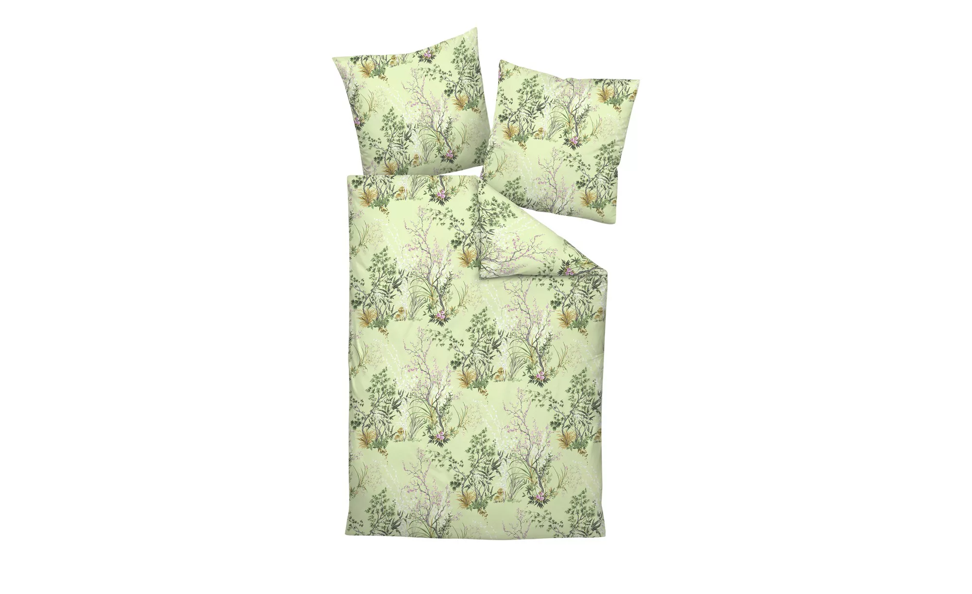Mako Satin Bettwäsche  Floral - grün - 100% Baumwolle - 135 cm - Bettwaren günstig online kaufen