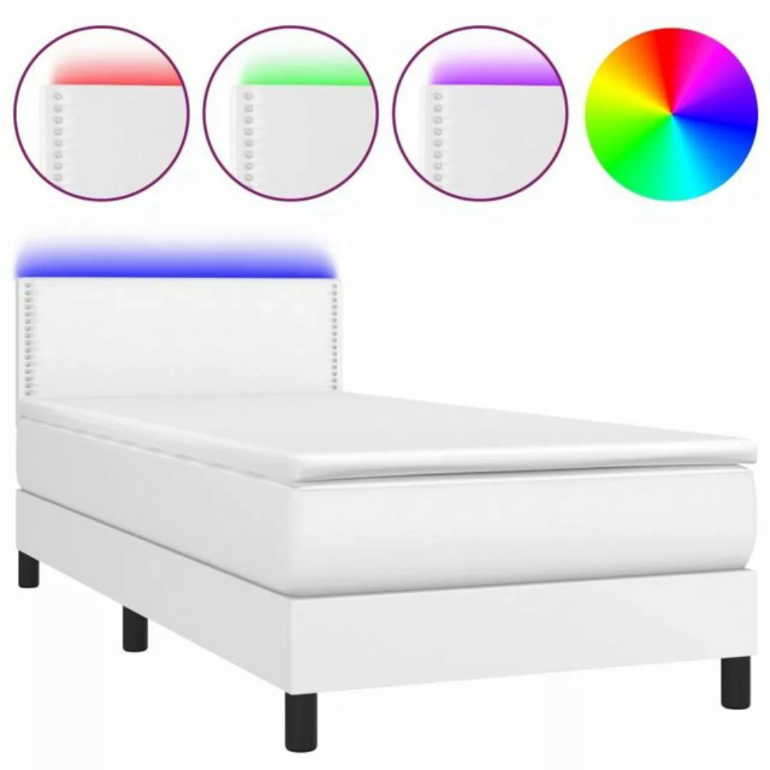 vidaXL Bettgestell Boxspringbett mit Matratze LED Weiß 90x190 cm Kunstleder günstig online kaufen