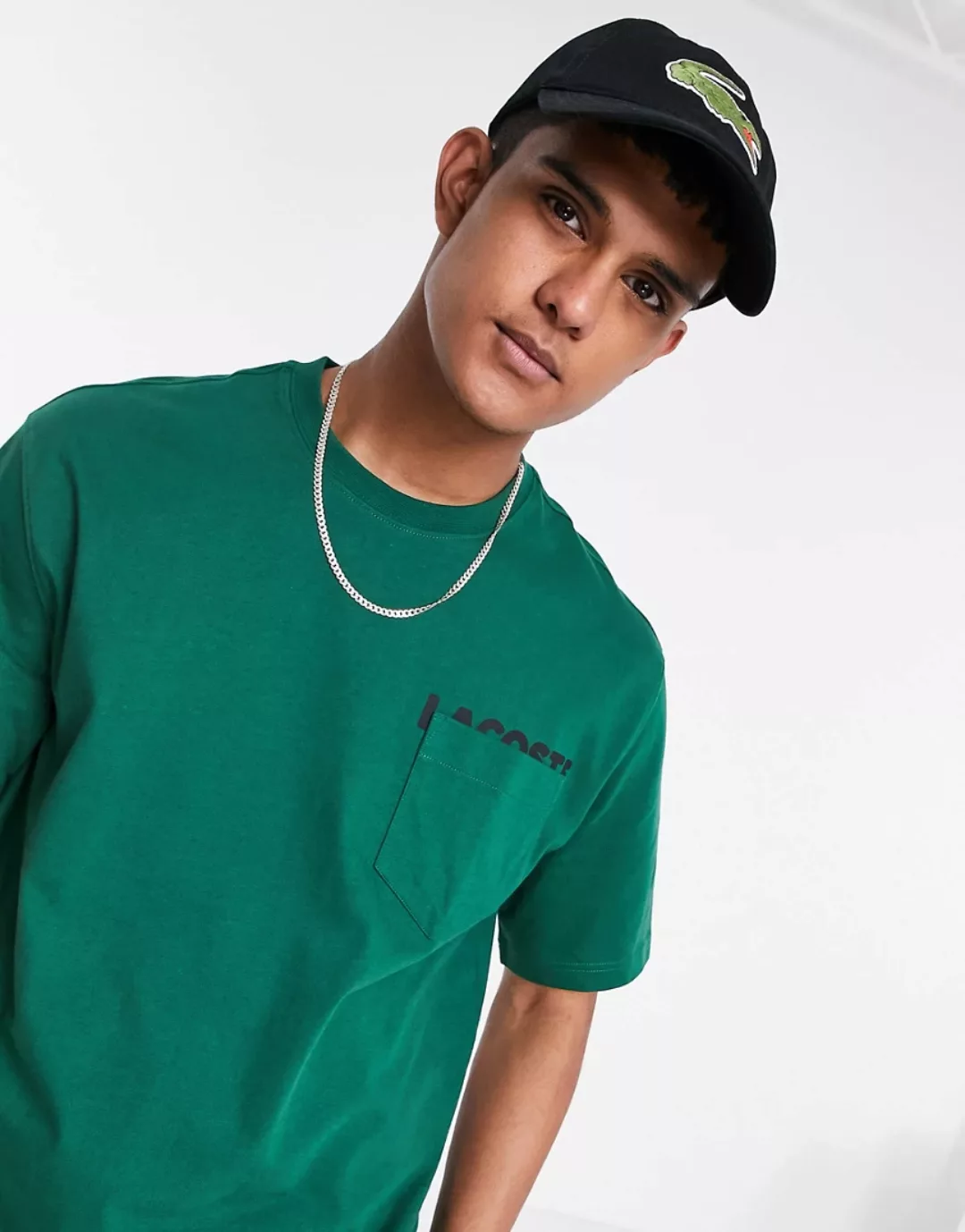 Lacoste Live – T-Shirt mit Logo und Tasche-Grün günstig online kaufen