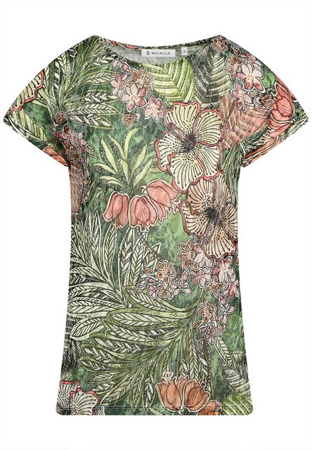 BICALLA T-Shirt Shirt mit Tropical-Print in Grün/Rosé (1-tlg) günstig online kaufen