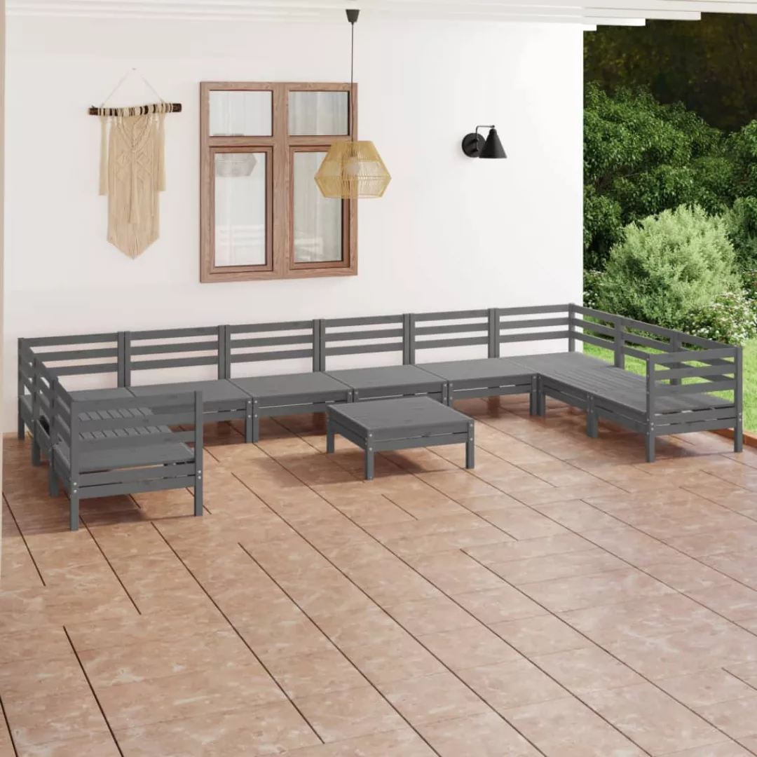 11-tlg. Garten-lounge-set Grau Massivholz Kiefer günstig online kaufen