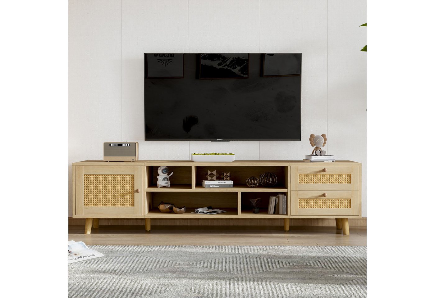 Odikalo TV-Schrank TV-lowboard Unterschrank 160cm Rattan 70-Zoll-Fernseher günstig online kaufen