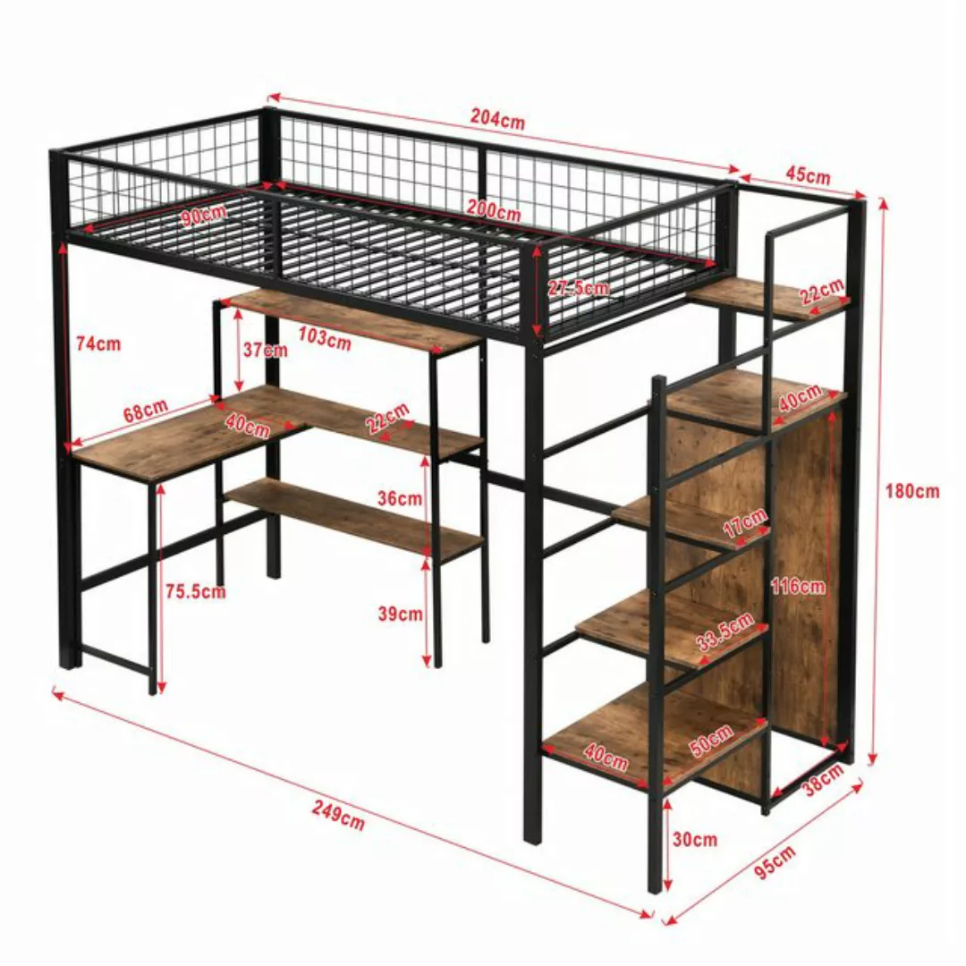 Flieks Hochbett Kinderbett Etagenbett 90x200cm mit Schreibtisch und Kleider günstig online kaufen