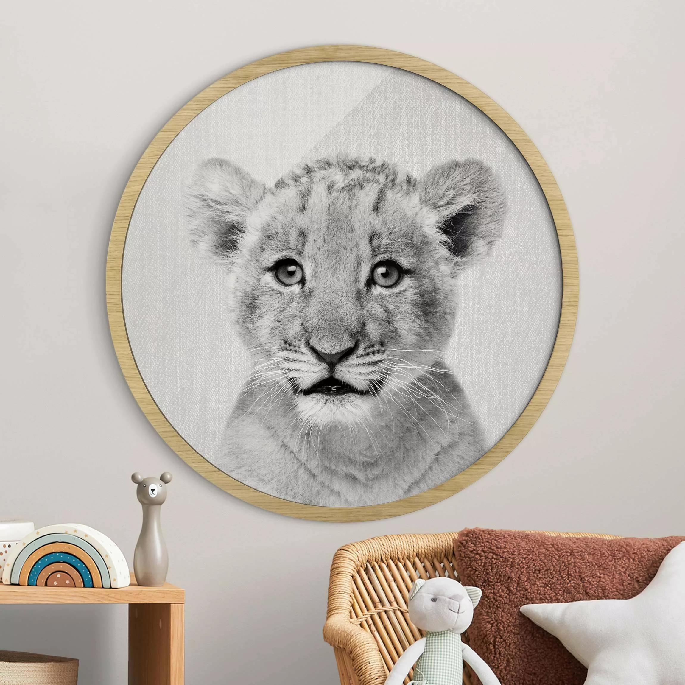 Rundes Gerahmtes Bild Baby Löwe Luca Schwarz Weiß günstig online kaufen