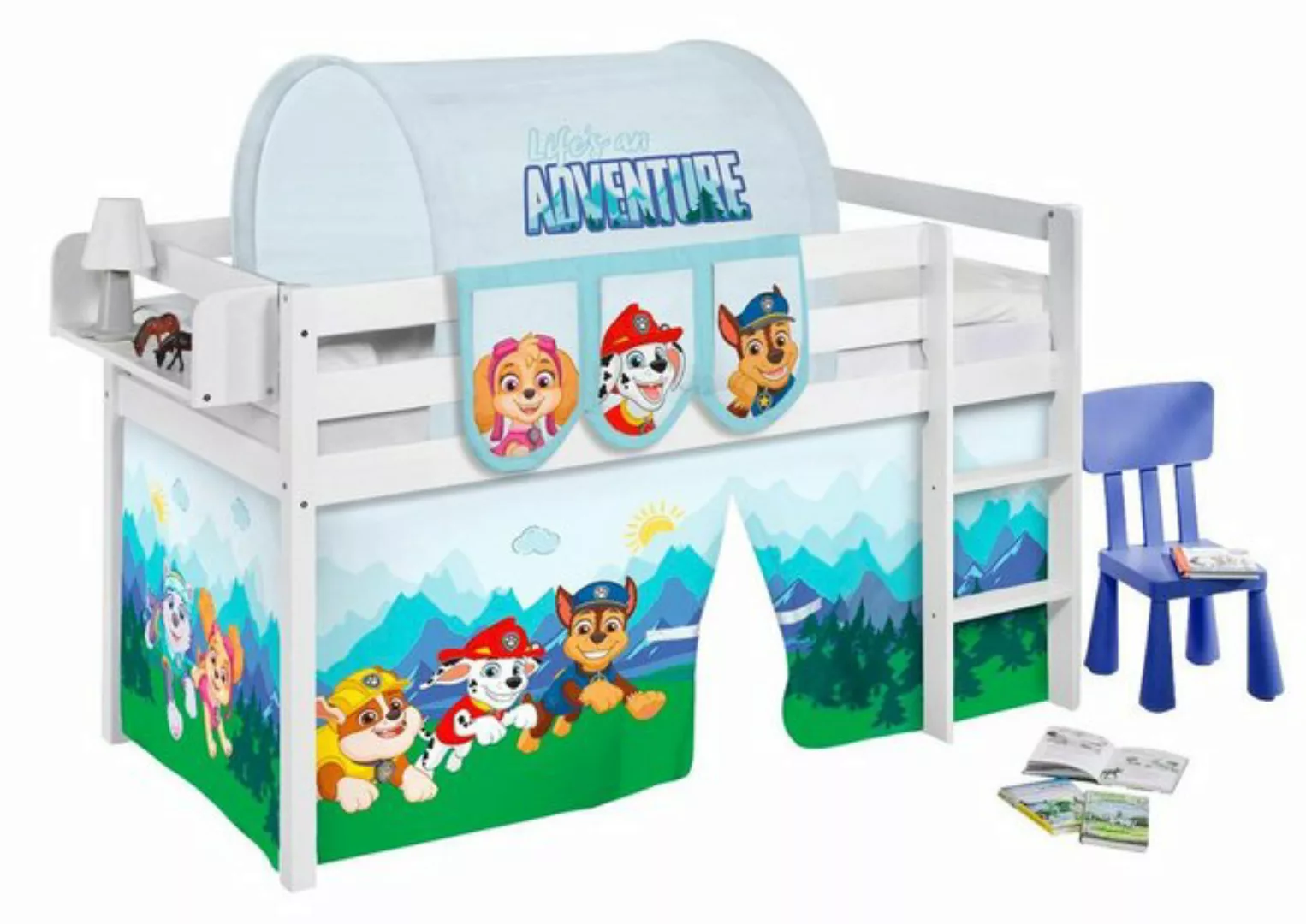 Lilokids Kinderbett Hochbett JELLE weiß mit Vorhang PAW PATROL BLAU Spielbe günstig online kaufen