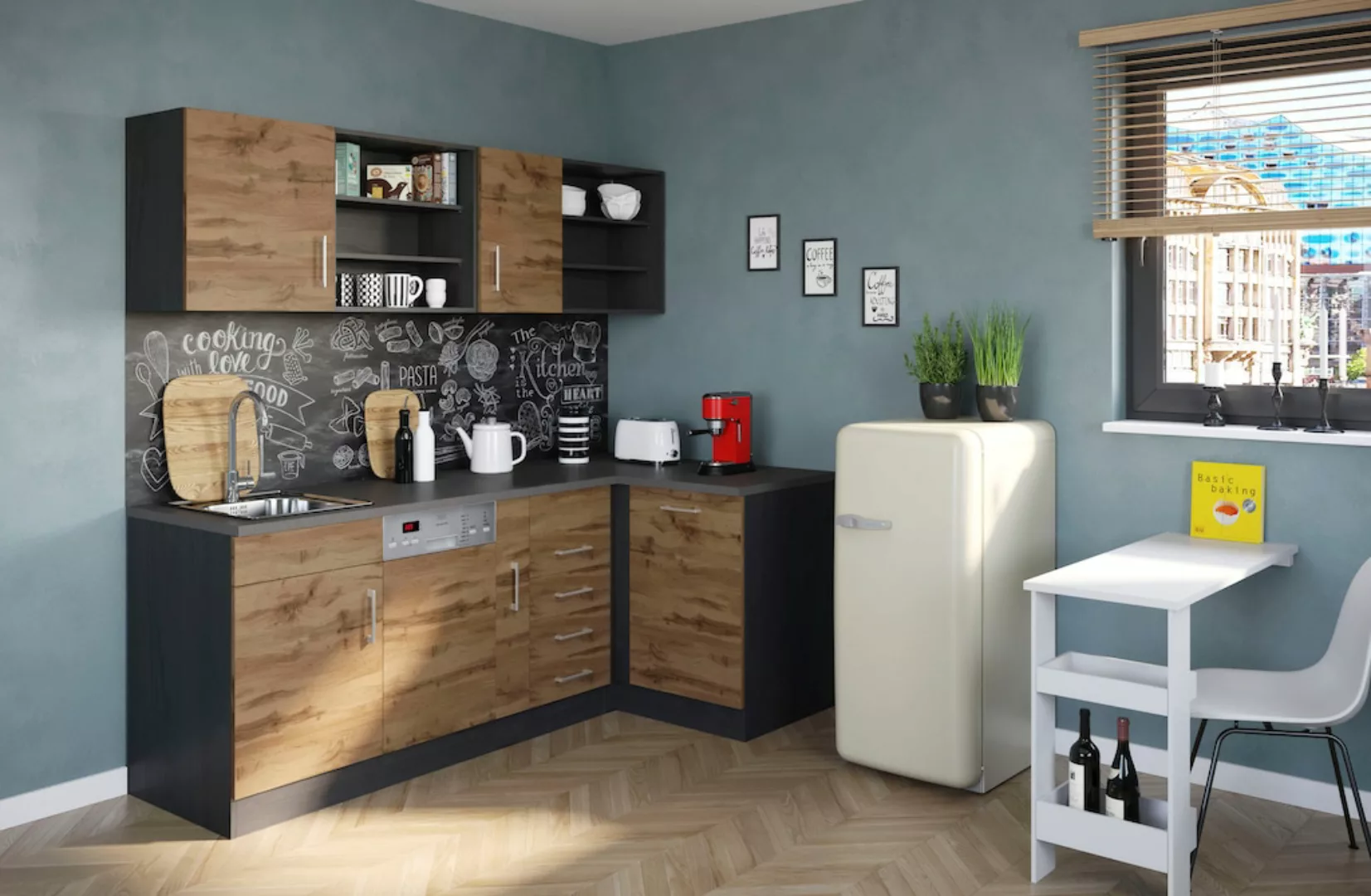 KOCHSTATION Küche "KS-Mali", Stellbreite 210/110 cm, mit E-Geräten günstig online kaufen