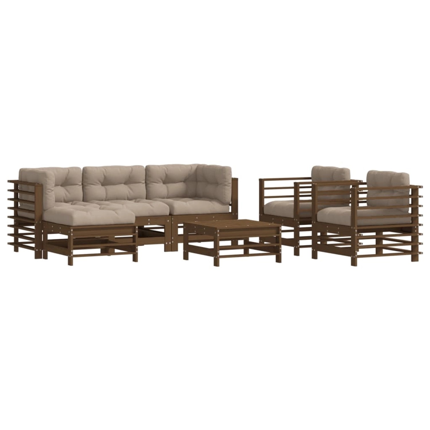 vidaXL 7-tlg Garten-Lounge-Set mit Kissen Honigbraun Kiefernholz Modell 21 günstig online kaufen