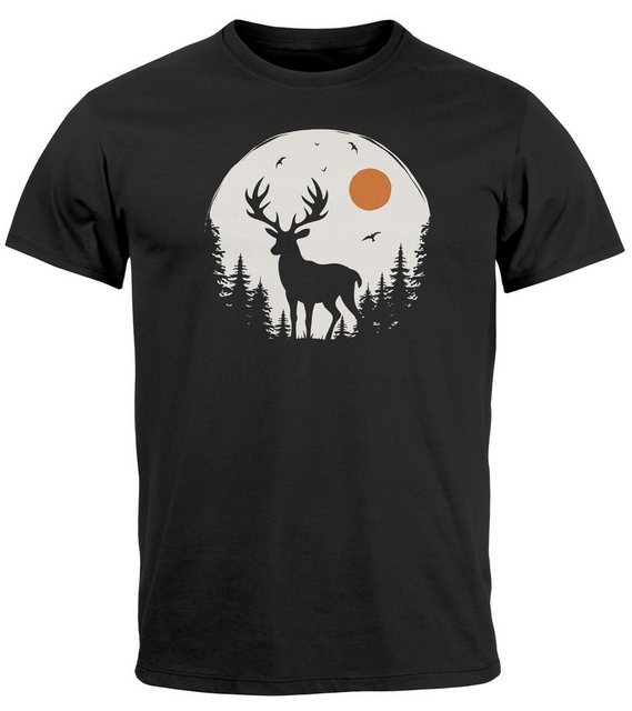 Neverless Print-Shirt Herren T-Shirt Frontprint Hirsch Wald Outdoor Natur W günstig online kaufen