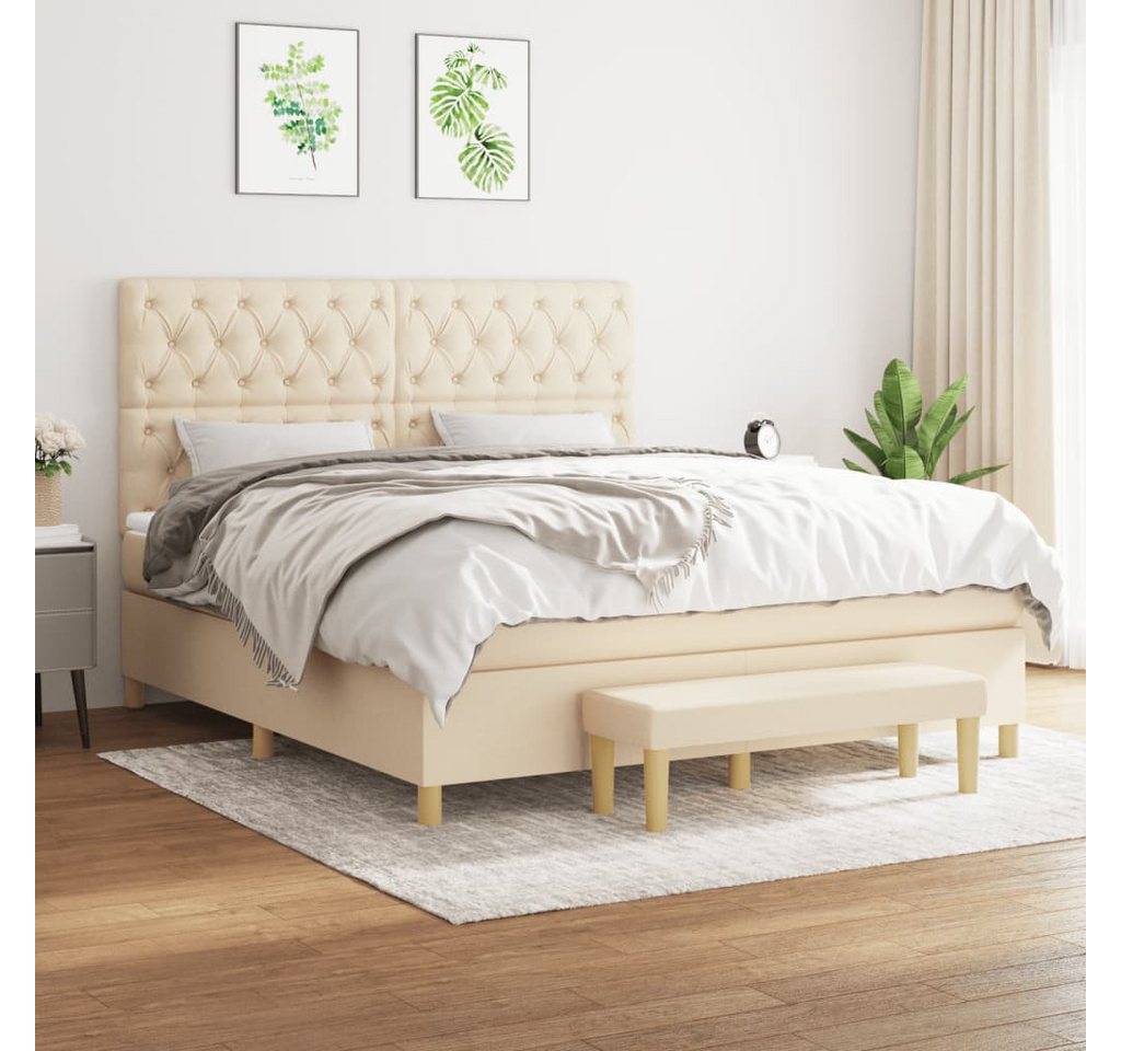 vidaXL Boxspringbett Boxspringbett mit Matratze Creme 160x200 cm Stoff Bett günstig online kaufen