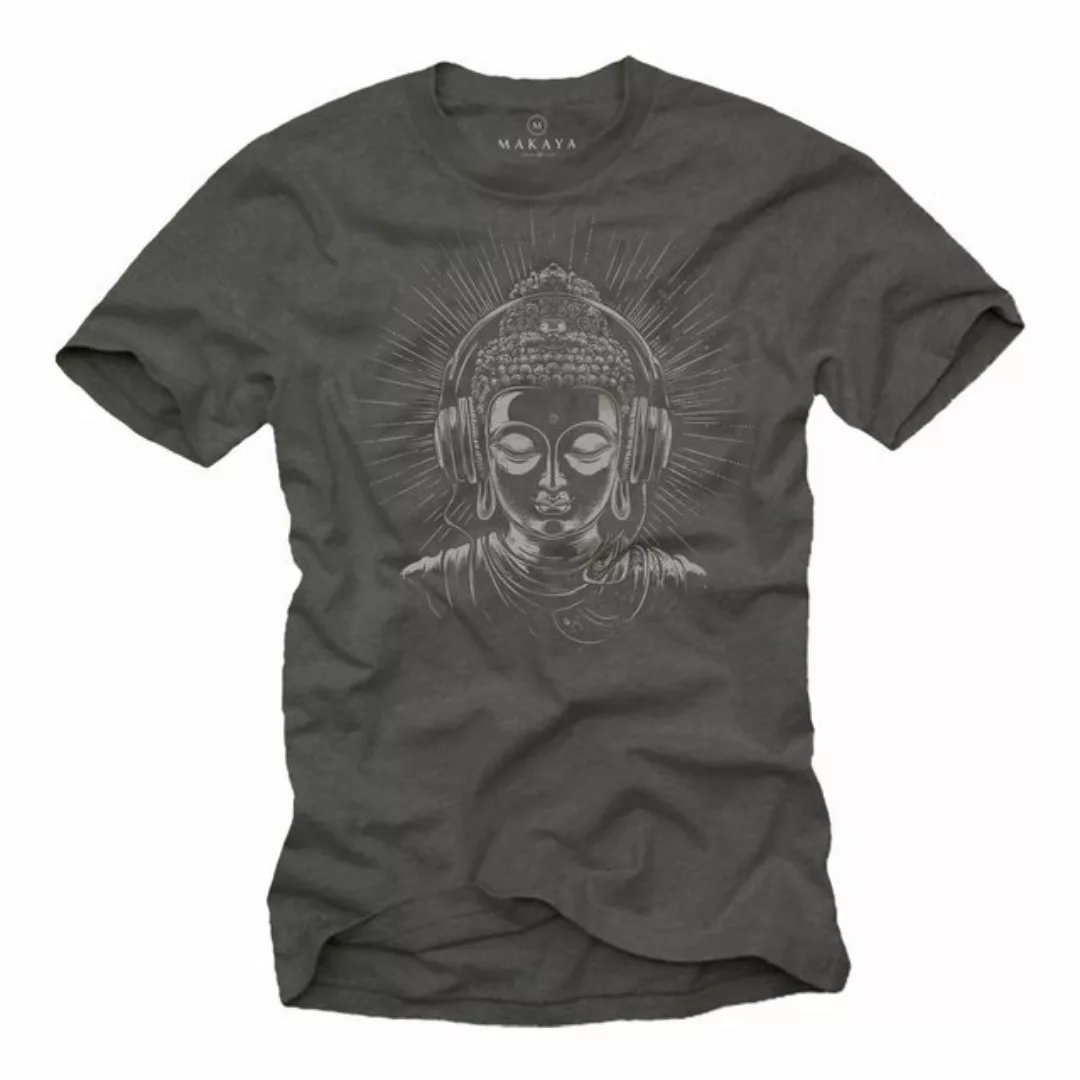 MAKAYA Print-Shirt Buddha Motiv Yoga T-Shirt Meditation Kopfhörer Herren Mä günstig online kaufen