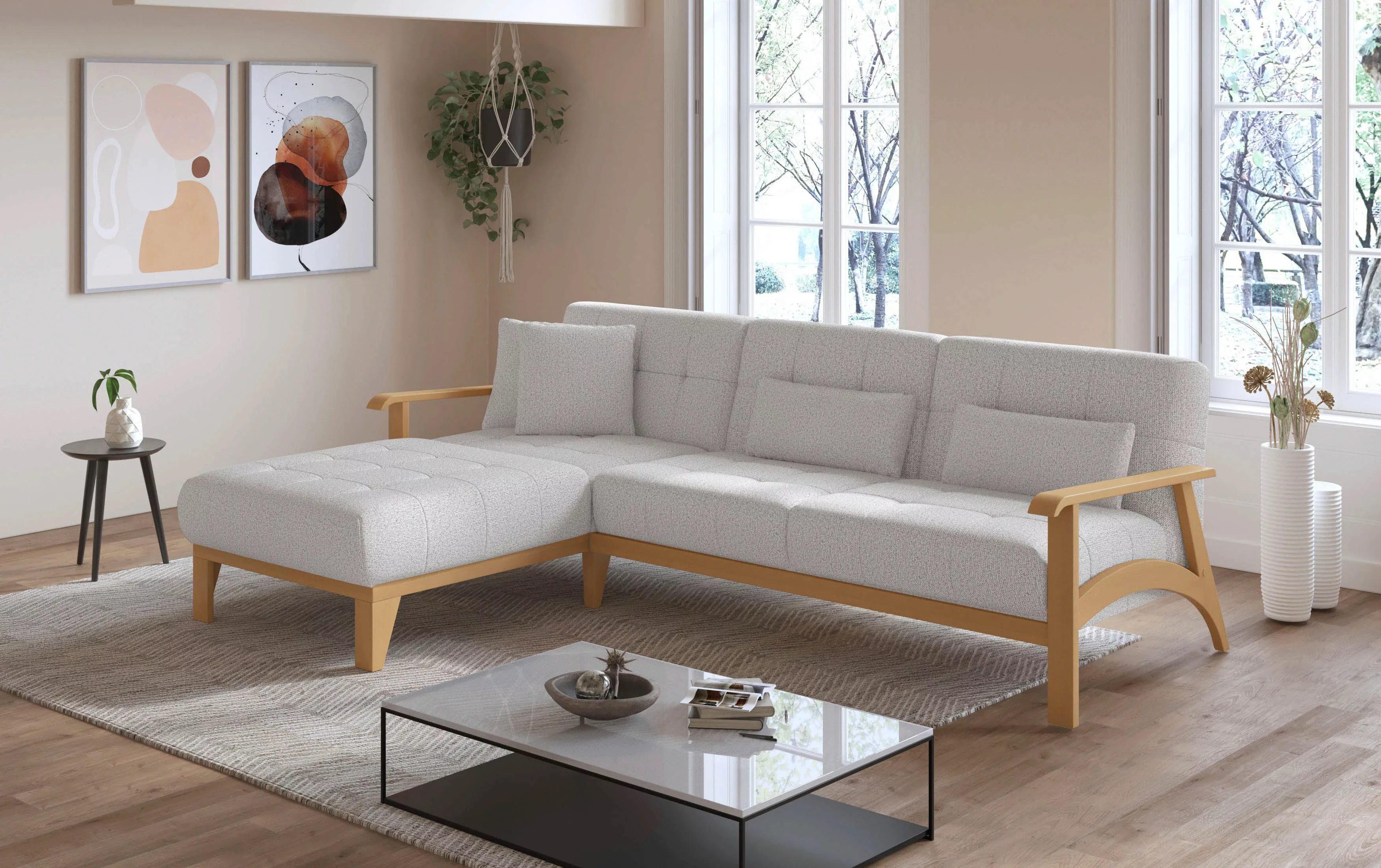 sit&more Ecksofa »Billund L-Form«, Armlehnen aus eichefarbigem Buchenholz, günstig online kaufen