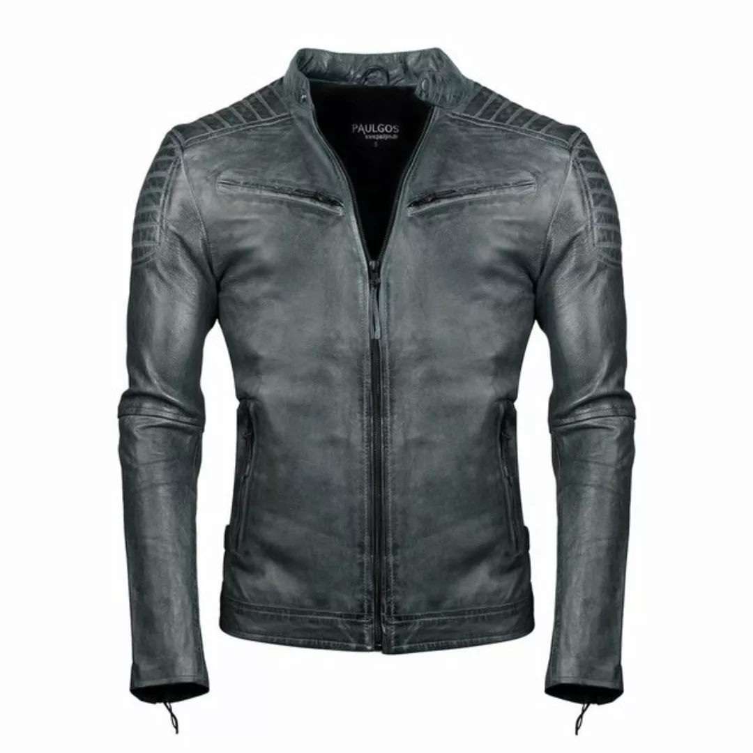 PAULGOS Lederjacke Herren Jacke Übergangsjacke Biker Look 100% Echtleder D2 günstig online kaufen