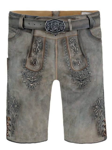 FUCHS Trachtenlederhose Lederhose kurz Joachim sand grau (2-tlg) inkl. Gürt günstig online kaufen