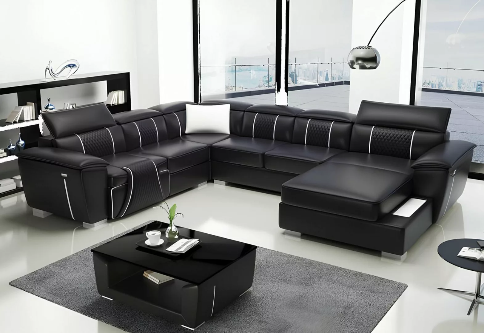 Xlmoebel Ecksofa Wohnlandschaft mit Ecksofa, Couch, Polsterung aus Leder, R günstig online kaufen