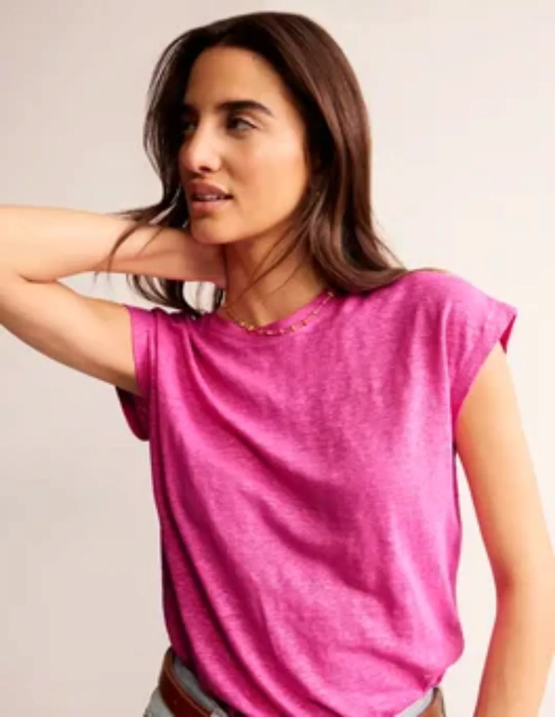 Louisa Leinen-T-Shirt mit Rundhalsausschnitt Damen Boden, Sangria Sonnenunt günstig online kaufen