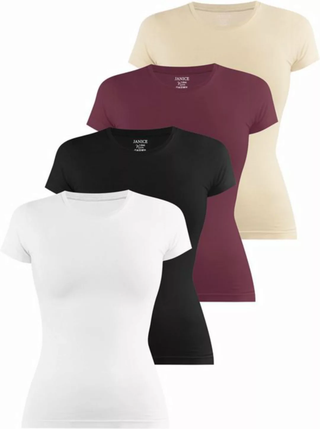 Janice Kurzarmshirt 4 x Damen T-Shirt hochgeschlossen Nice Figurbetontes Sh günstig online kaufen