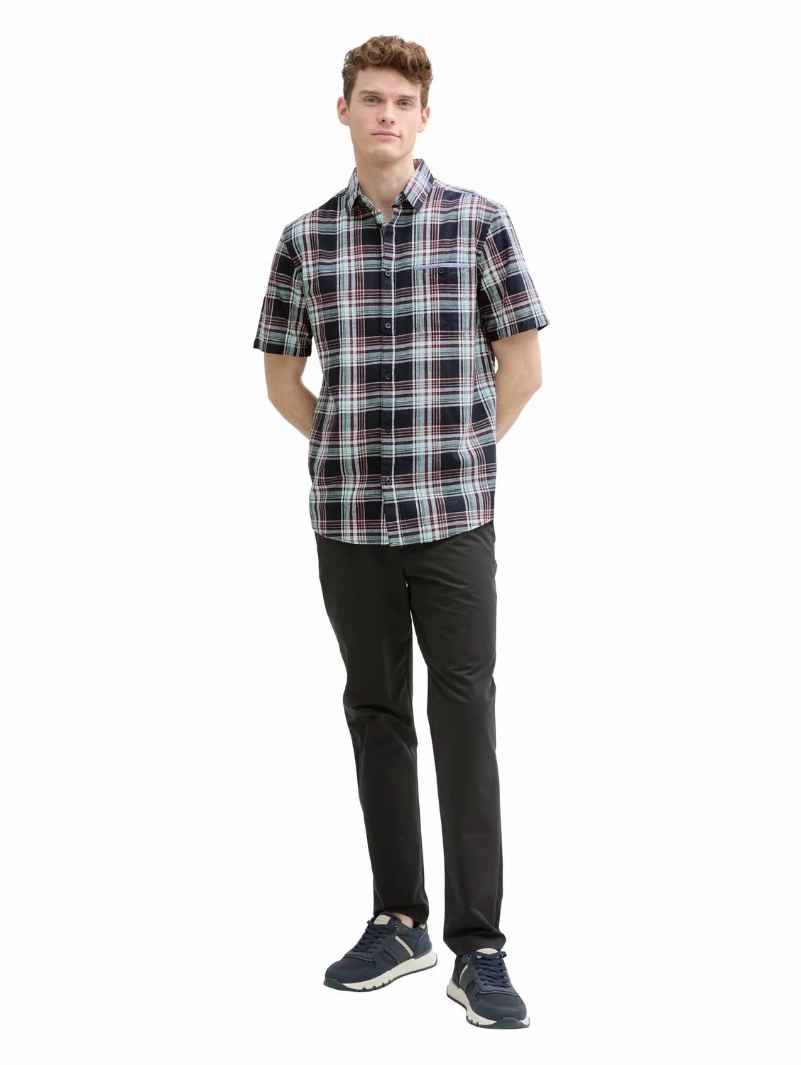 Tom Tailor Herren Kurzarm Hemd CHECKED SLUBYARN SHIRT - Regular Fit günstig online kaufen