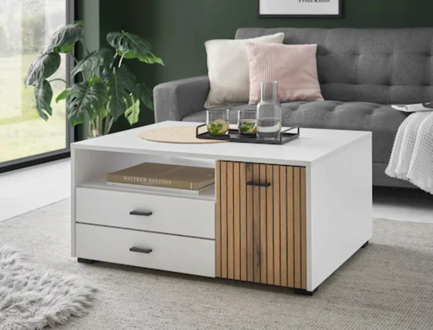 INOSIGN Couchtisch »Hudson«, in moderner Trendfarbe, Griffe aus Metall (Sch günstig online kaufen