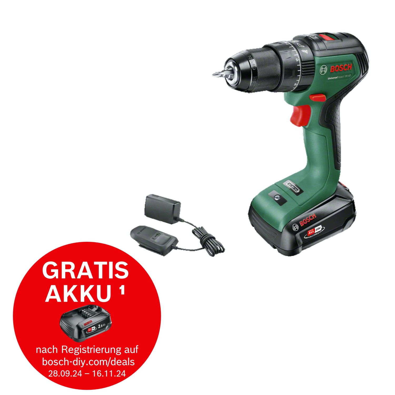 Bosch 18 V Akku-Schlagbohrschrauber UniversalImpact 18V-60 inkl. Akku & Kof günstig online kaufen