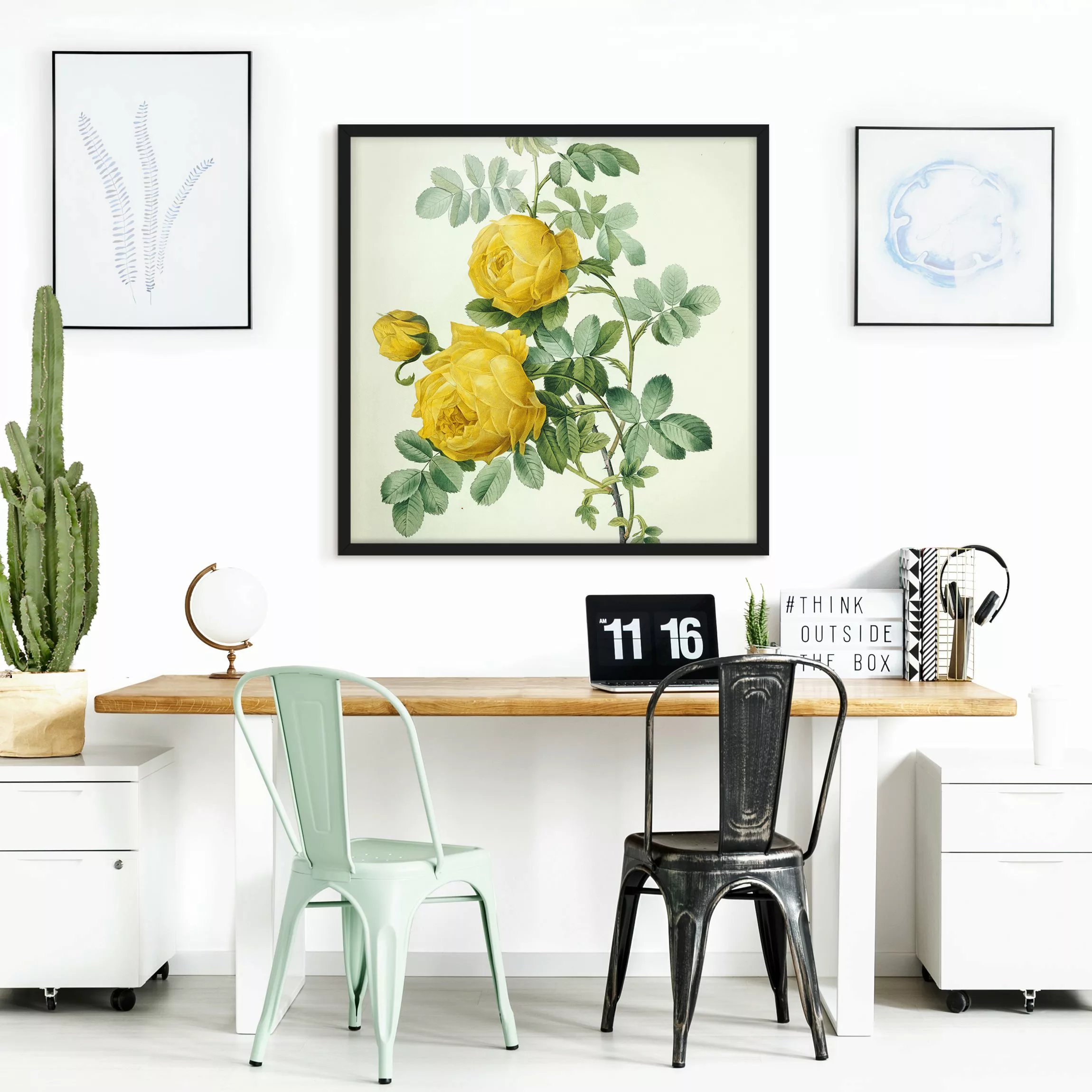 Bild mit Rahmen Blumen - Quadrat Pierre Joseph Redouté - Rosa Sulfurea günstig online kaufen