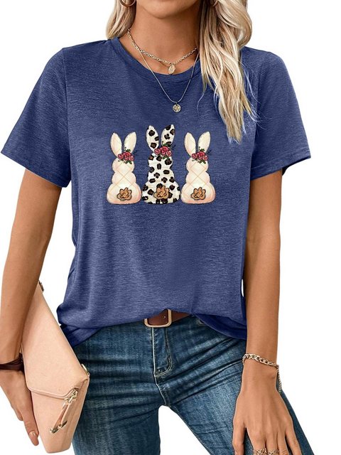 PYL Kurzarmshirt Damen Sommer Kurzarmbluse Locker Kaninchen Print-Shirt günstig online kaufen