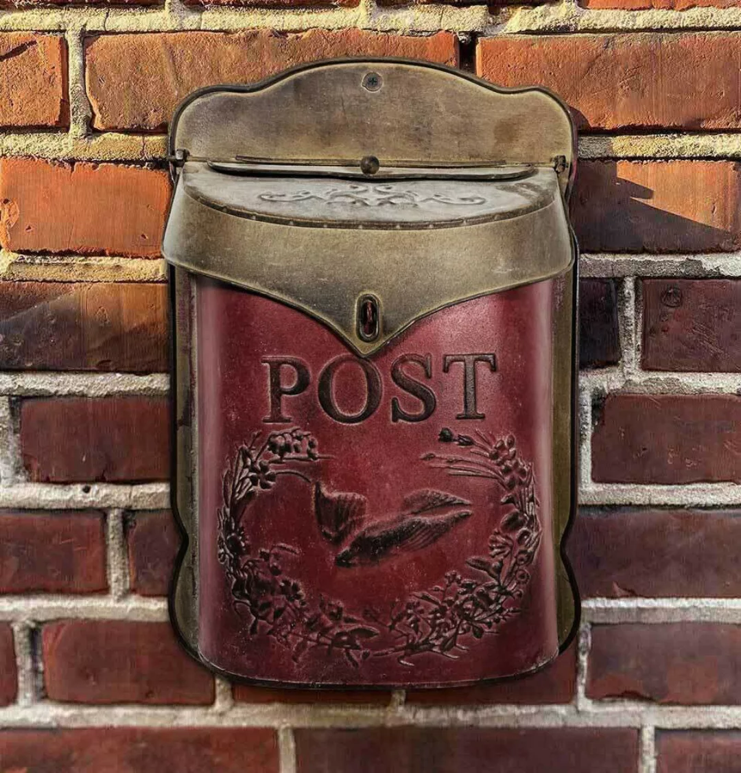 Briefkasten POST Zink Rot Postkasten mit Brieftaube Vintage Landhausstil günstig online kaufen