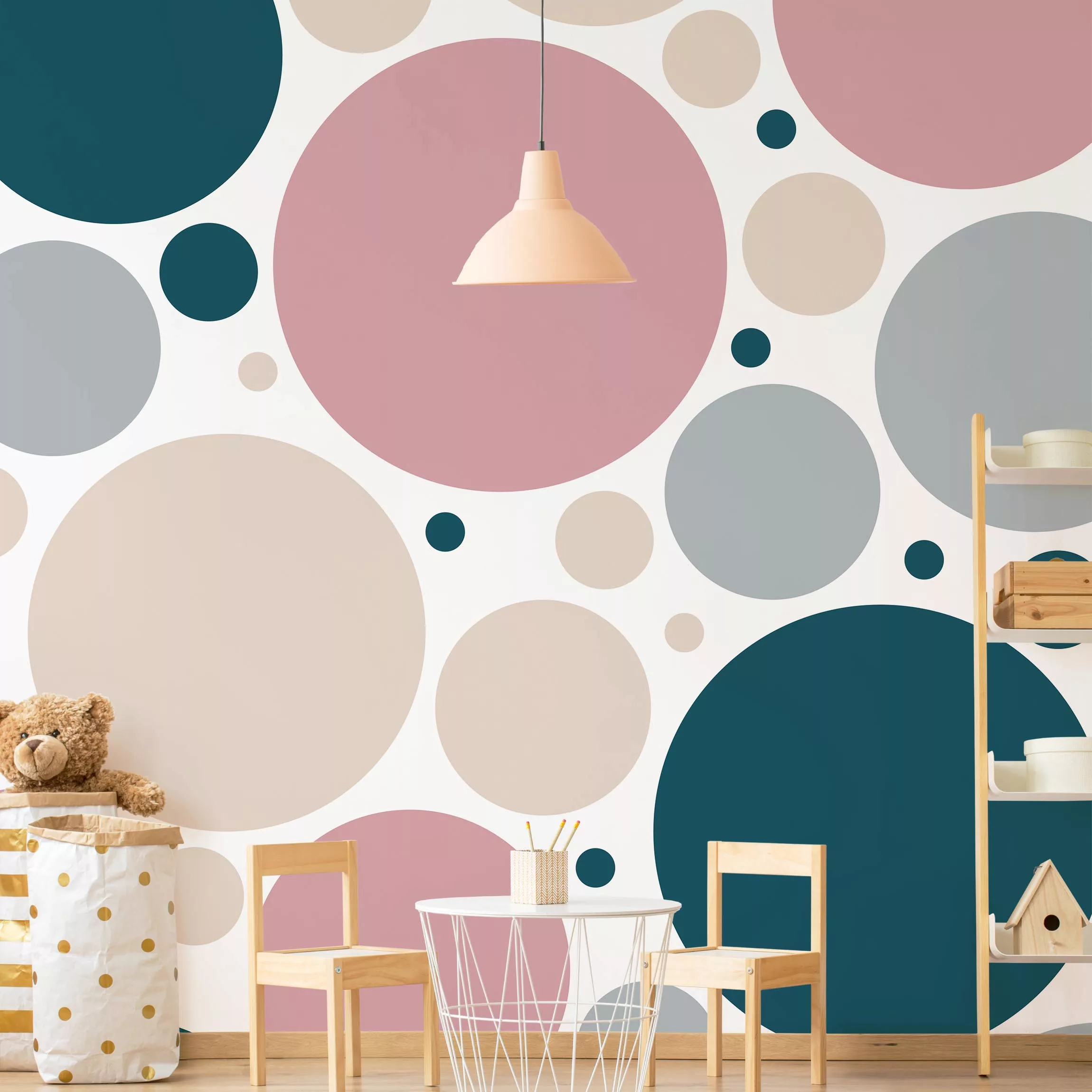 Mustertapete Komposition aus kleinen und großen Kreisen günstig online kaufen