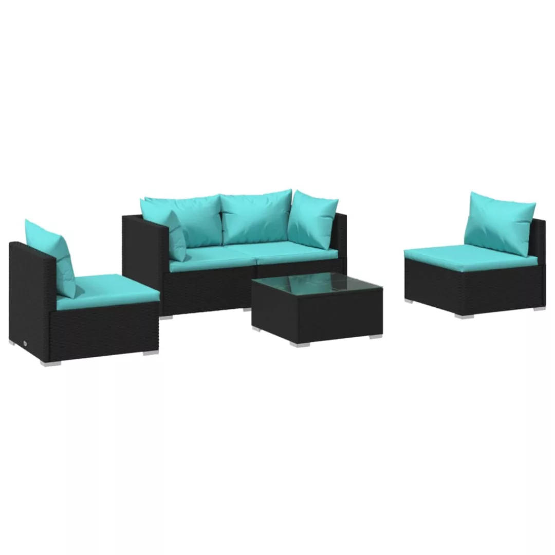 Vidaxl 5-tlg. Garten-lounge-set Mit Kissen Poly Rattan Schwarz günstig online kaufen