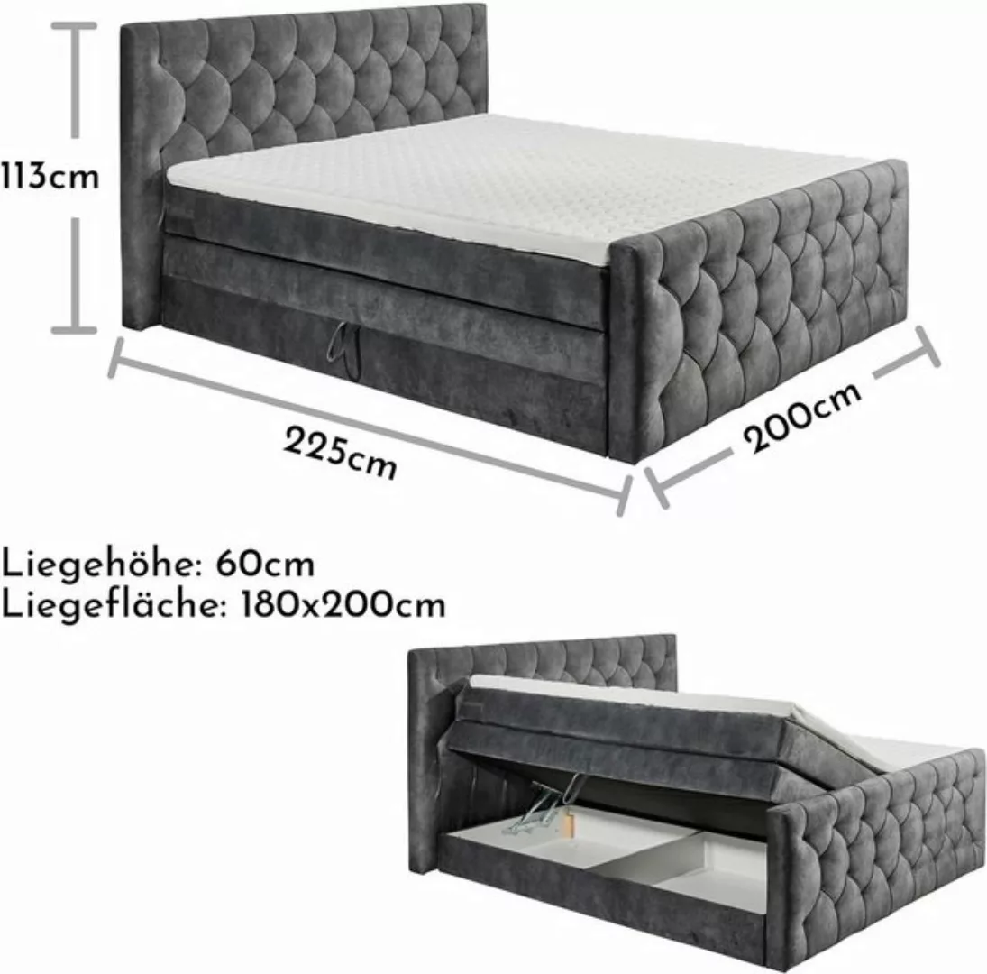 freiraum Boxspringbett Cashfield, 6cm Topper, Bettkästen, anthrazit gestepp günstig online kaufen