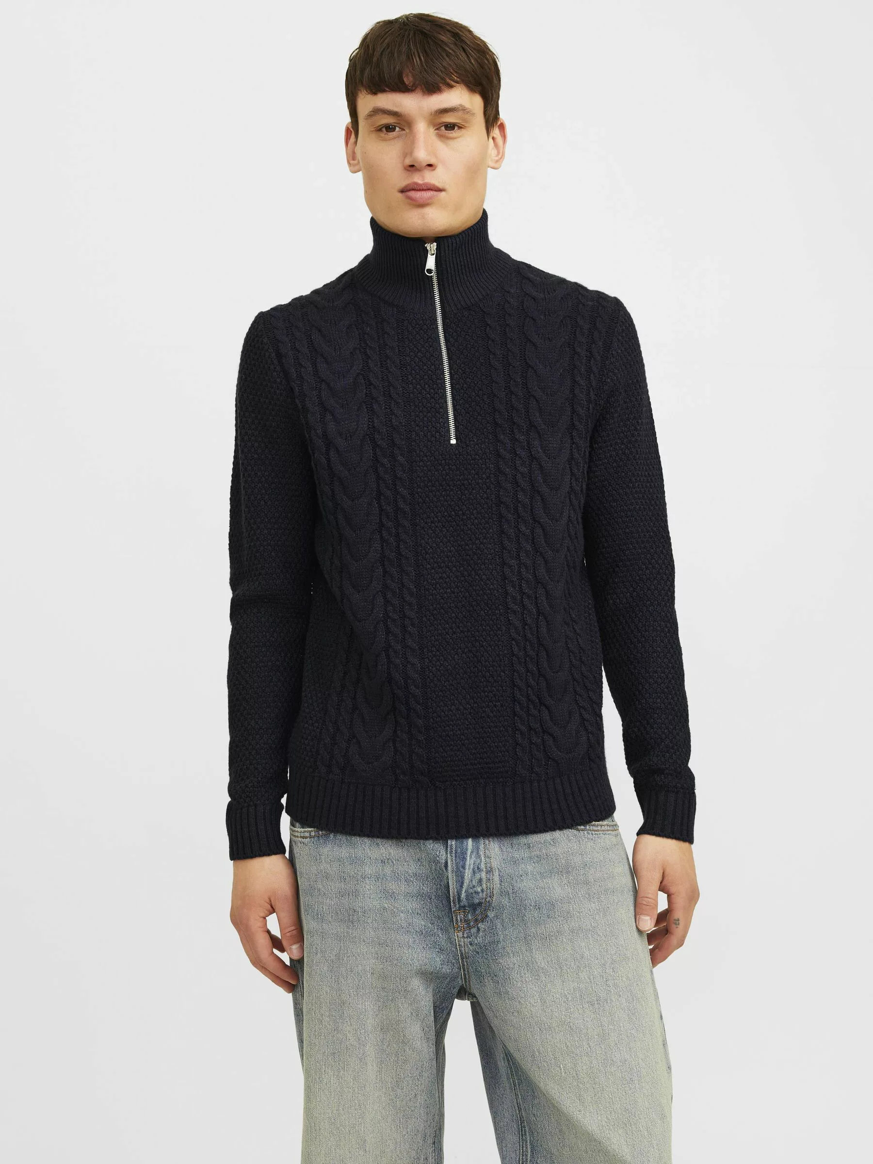 Jack & Jones Troyer JJCRAIG KNIT HALF ZIP mit Zopfmuster günstig online kaufen