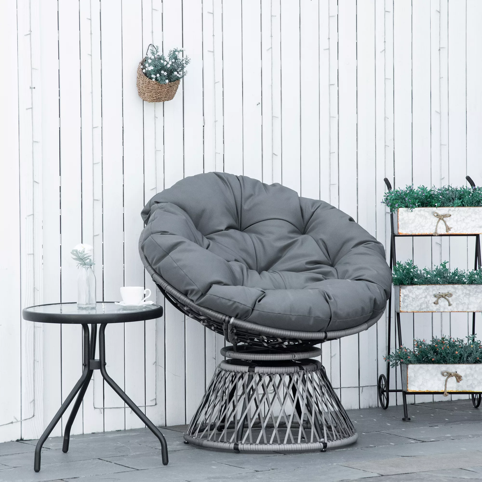 Outsunny Papasansessel schwarz Polyrattan B/H/L: ca. 87x90x97 cm günstig online kaufen