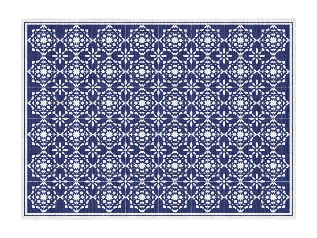 Teppich - Indoor oder Outdoor - Fliesen-Optik - 150 x 200 cm - Blau & Weiß günstig online kaufen