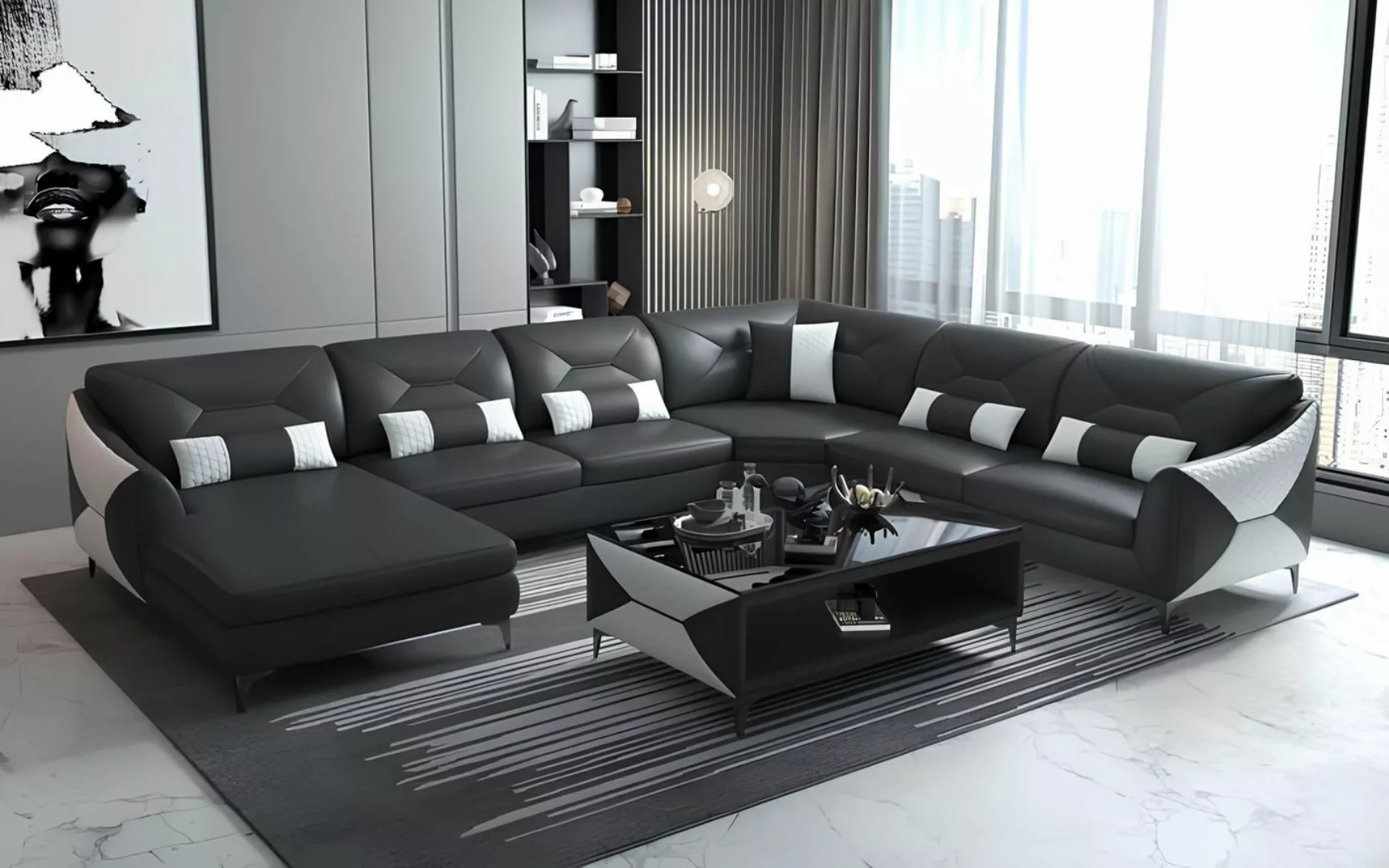 Xlmoebel Ecksofa Sofa in U-Form mit Ledersofa in Schwarz aus Kunstleder für günstig online kaufen