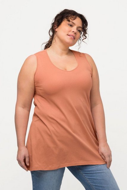 Ulla Popken Longshirt Longtop Naturfärbung A-Linie V-Ausschnitt ärmellos günstig online kaufen