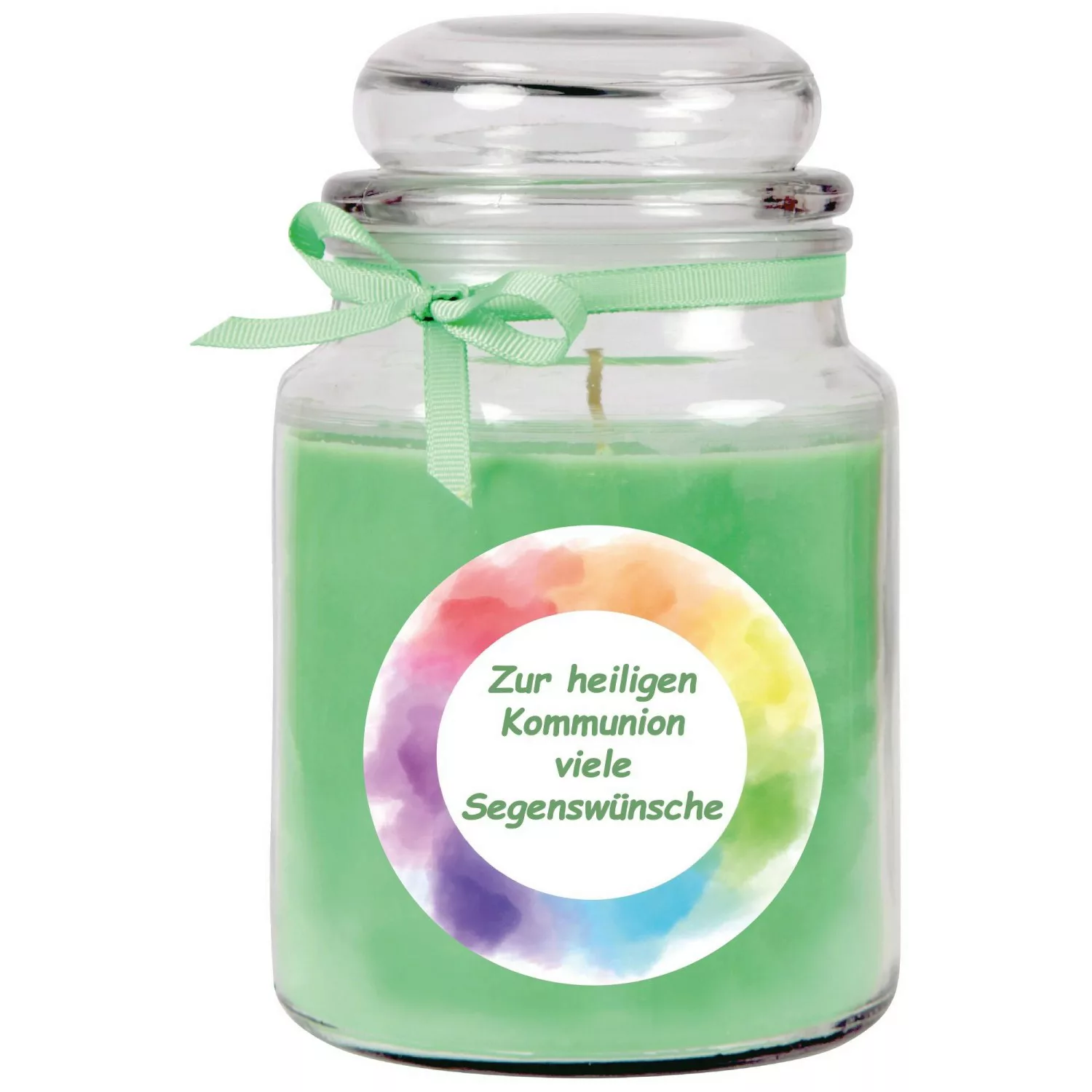 HS Candle Duftkerze & Bonbon Glas Kommunion Grün Kokos günstig online kaufen