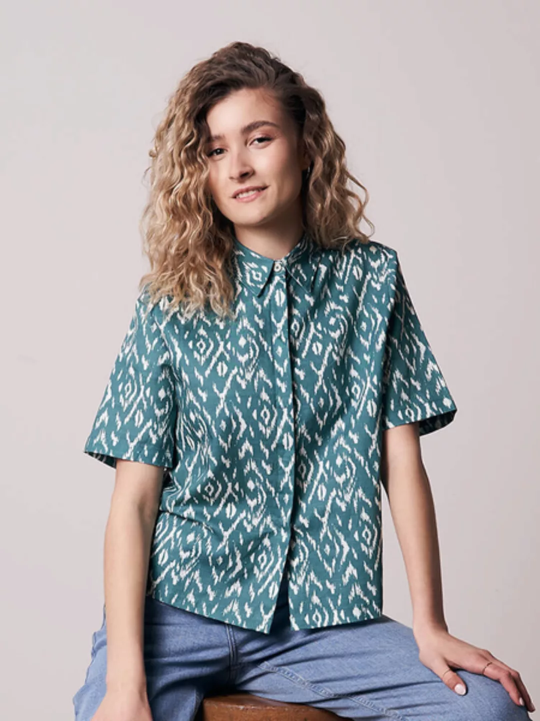 Ikatty Leinen Kurzarmhemd Damen Blau günstig online kaufen