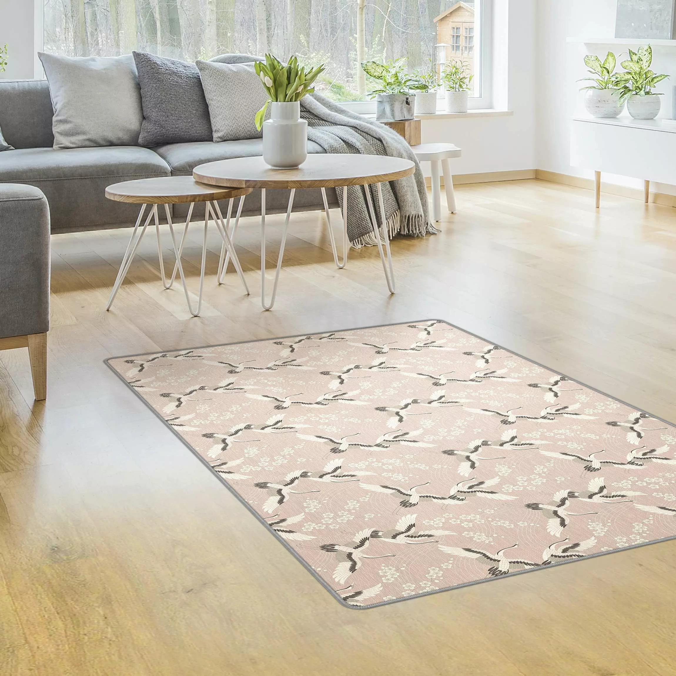 Teppich Asiatisches Muster mit Kranichen und Blüten günstig online kaufen