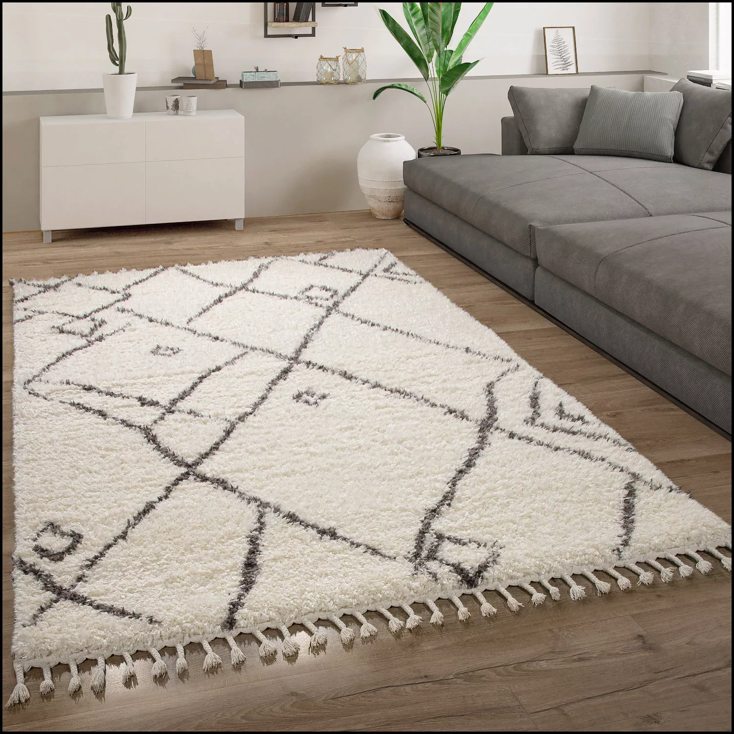 Paco Home Hochflor-Teppich »Orebro 171«, rechteckig, modernes Rauten Muster günstig online kaufen