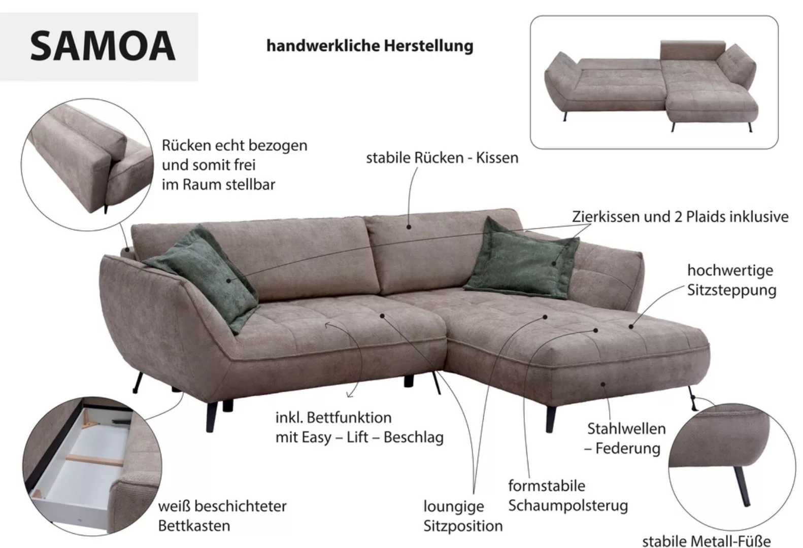 exxpo - sofa fashion Ecksofa "Samoa, bequem und modern, mit Easy-Lift-Bettf günstig online kaufen