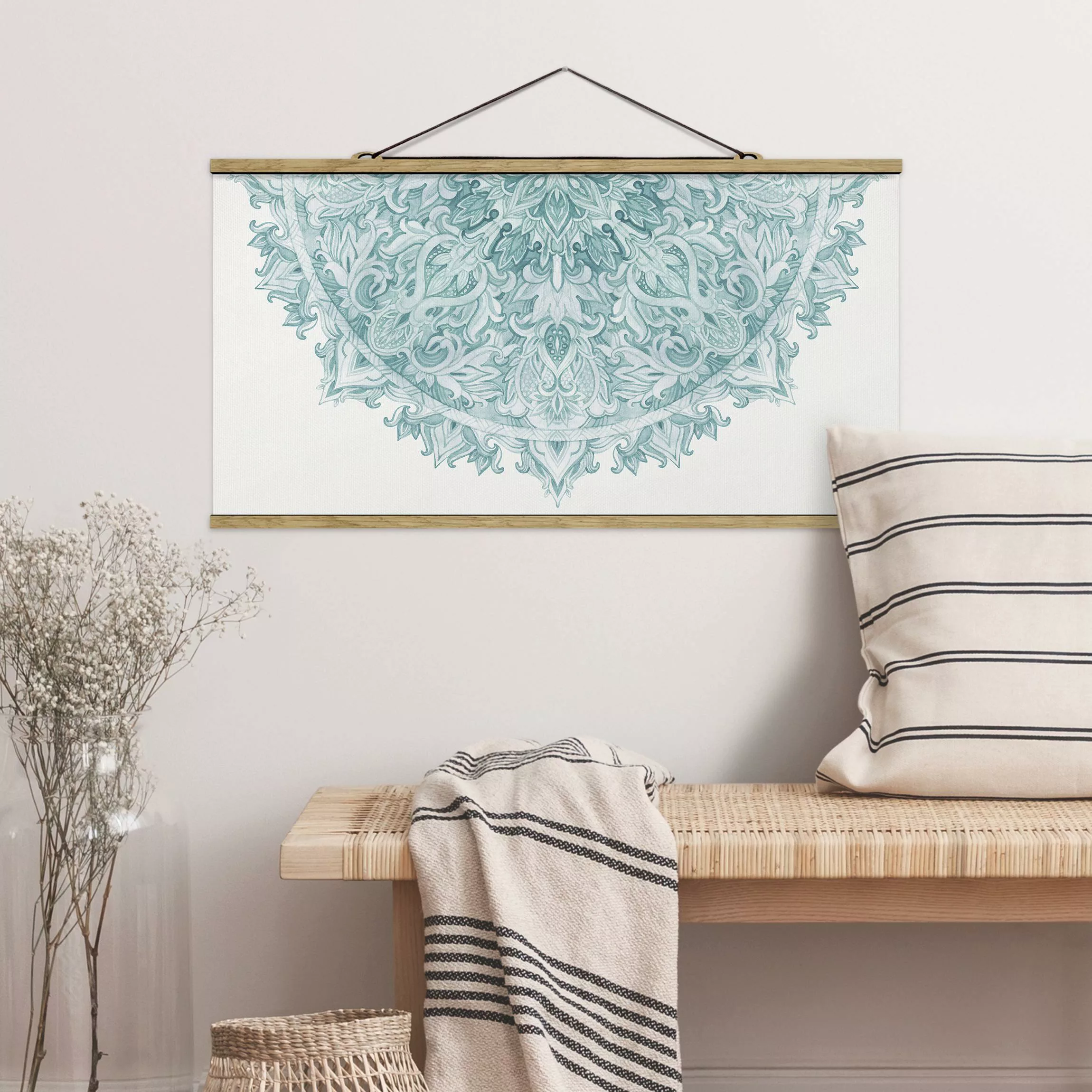 Stoffbild Mandala mit Posterleisten - Querformat Mandala Aquarell Ornament günstig online kaufen