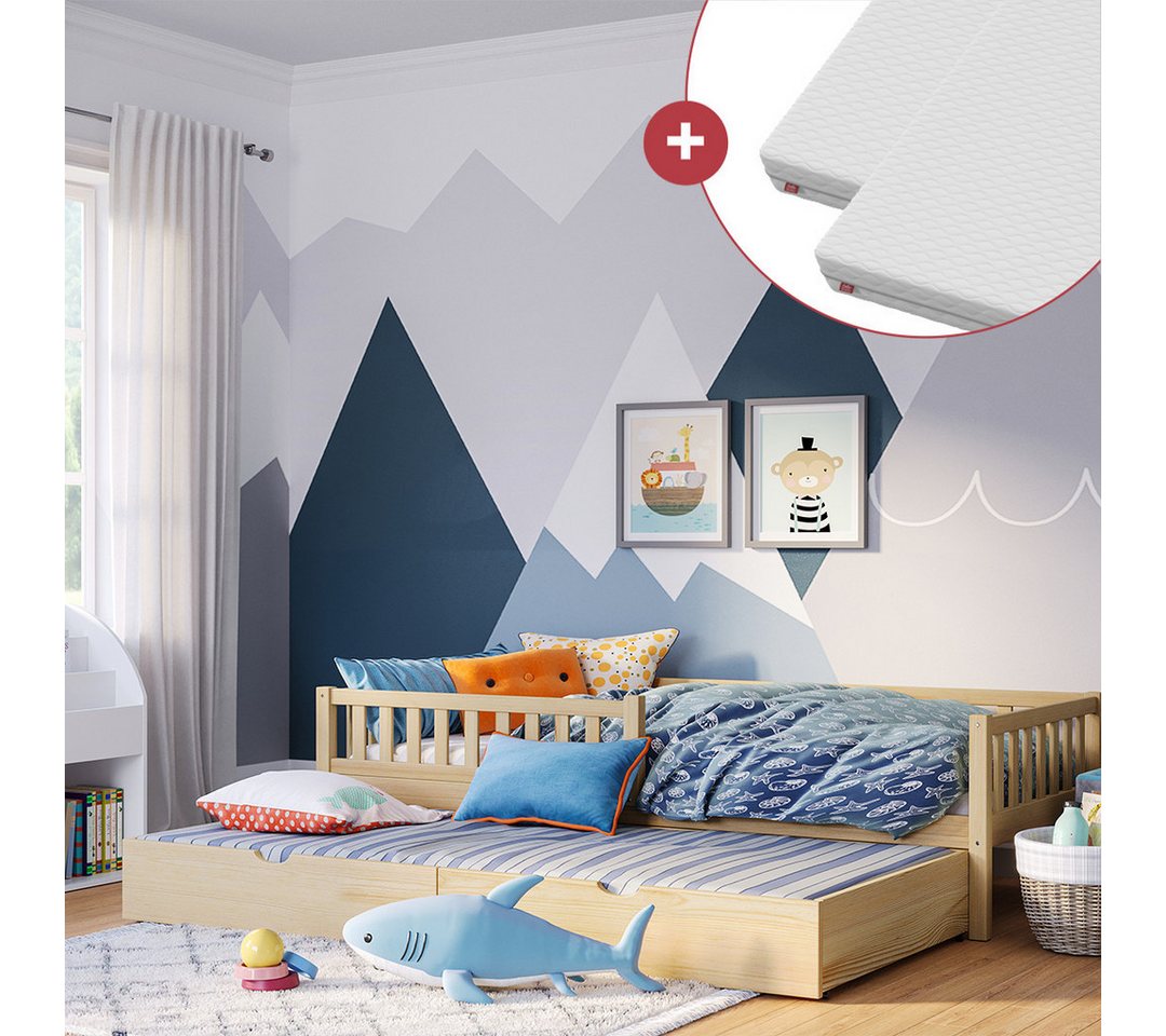 Bellabino Kinderbett Vils (Bett 90x200 cm inkl. Gästebett 90x190 cm, natur) günstig online kaufen