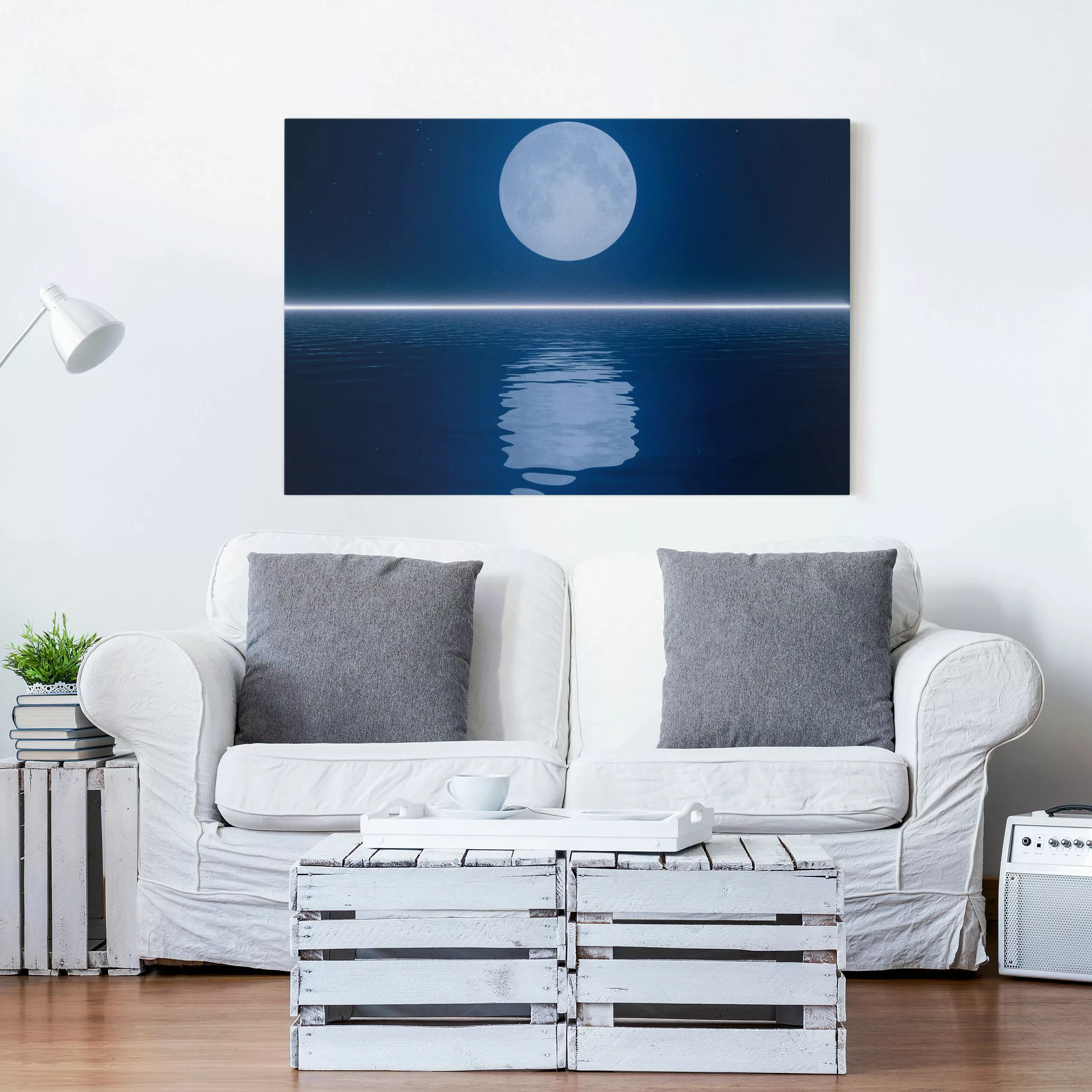 Leinwandbild Strand - Querformat Silver Moon Rise günstig online kaufen