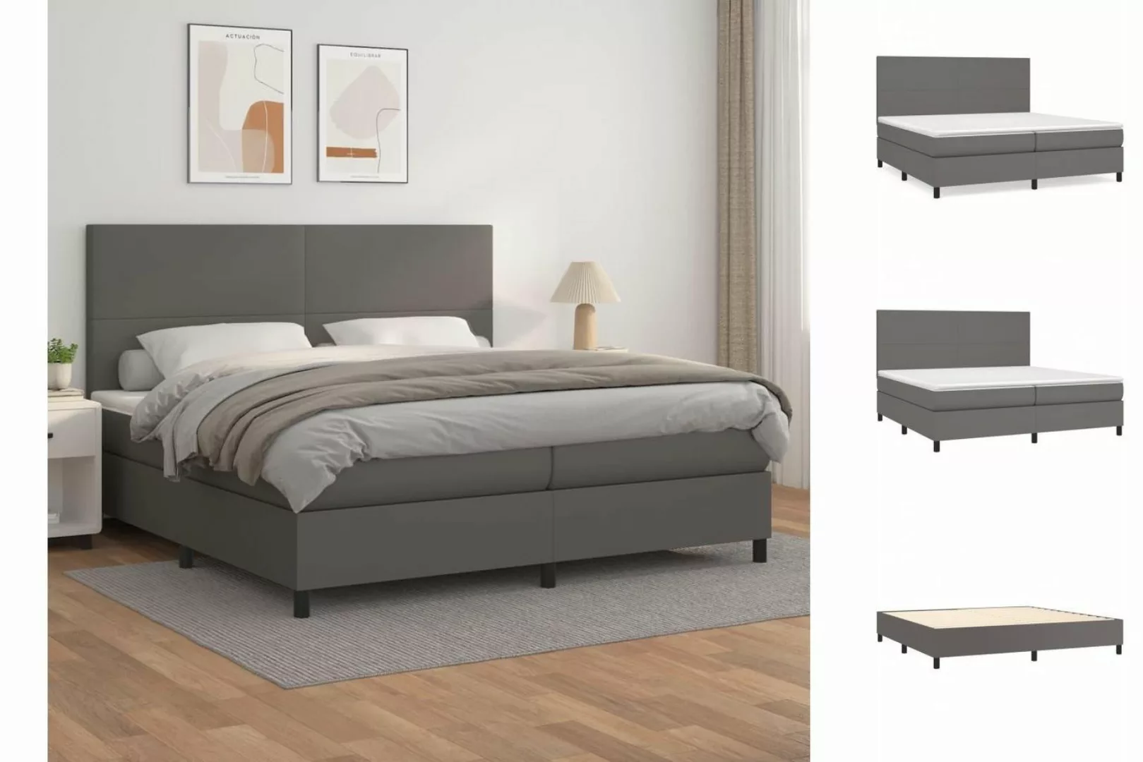 vidaXL Bettgestell Boxspringbett mit Matratze Grau 200x200 cm Kunstleder Be günstig online kaufen