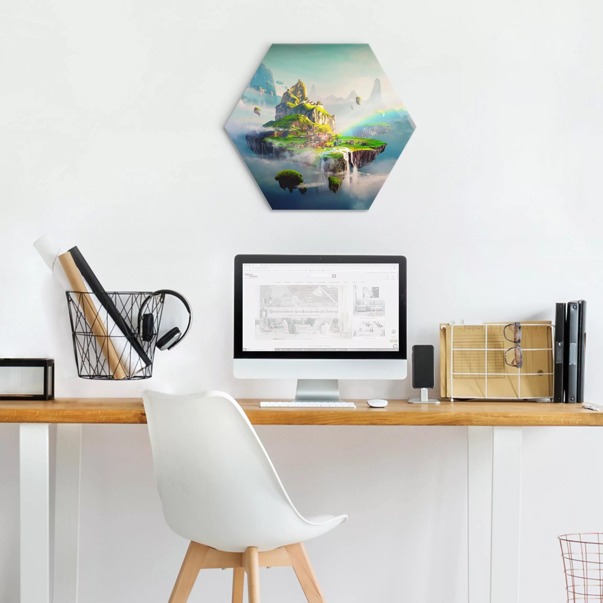 Hexagon-Alu-Dibond Bild Schwebende Stadt günstig online kaufen