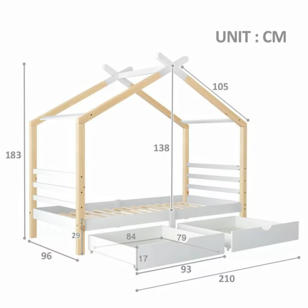 MODFU Etagenbett Kinder Bett Jugendbett Hausbett Kinderhaus Holzbett Massiv günstig online kaufen