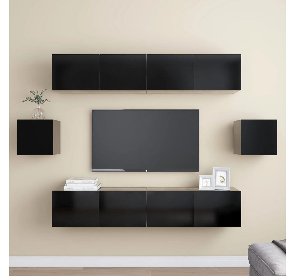 vidaXL TV-Schrank 6-tlg TV-Schrank-Set Schwarz Spanplatte TV-Konsole für Fe günstig online kaufen