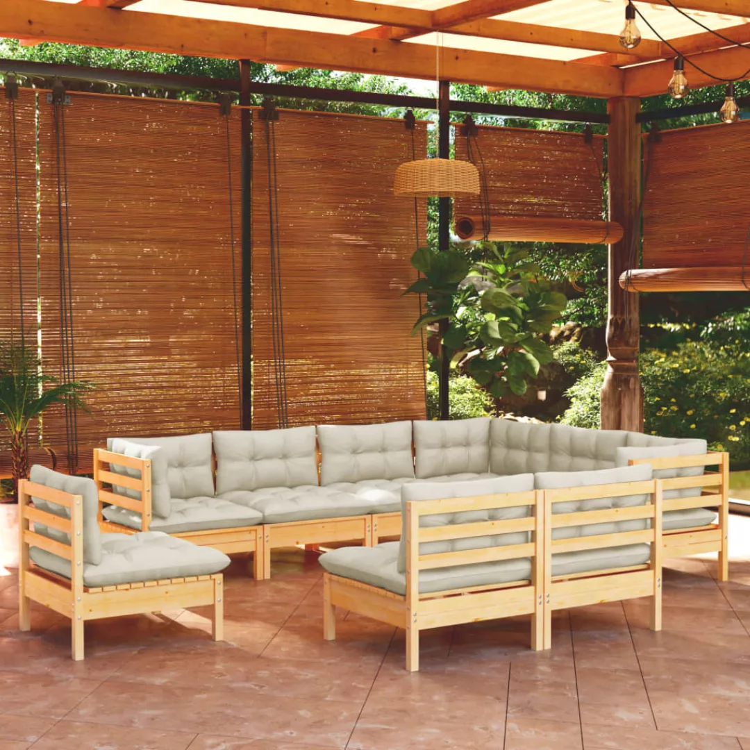 9-tlg. Garten-lounge-set Mit Creme Kissen Massivholz Kiefer günstig online kaufen