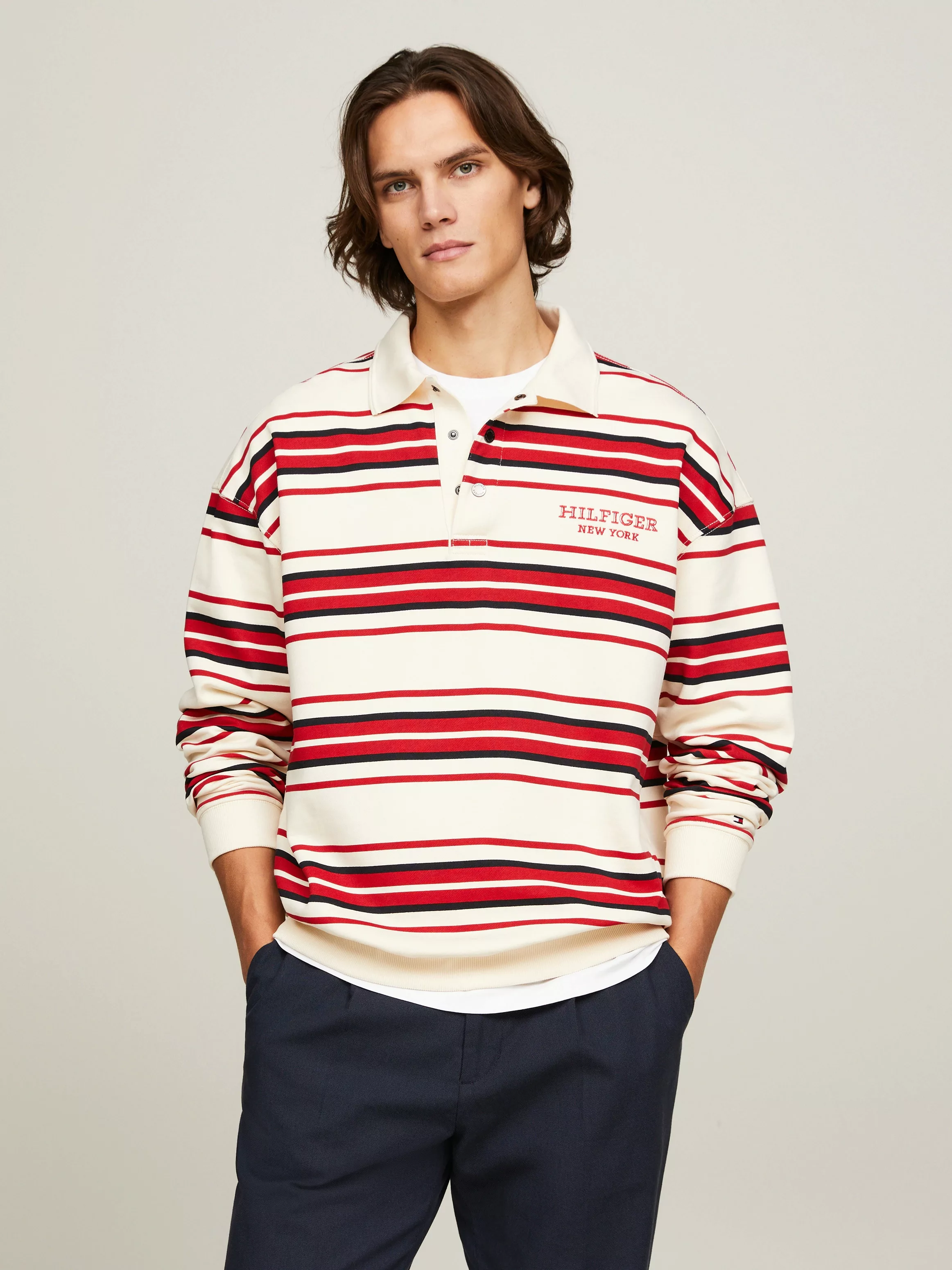 Tommy Hilfiger Rugbyshirt MONOTYPE STRIPE RUGBY Markenstickerei günstig online kaufen